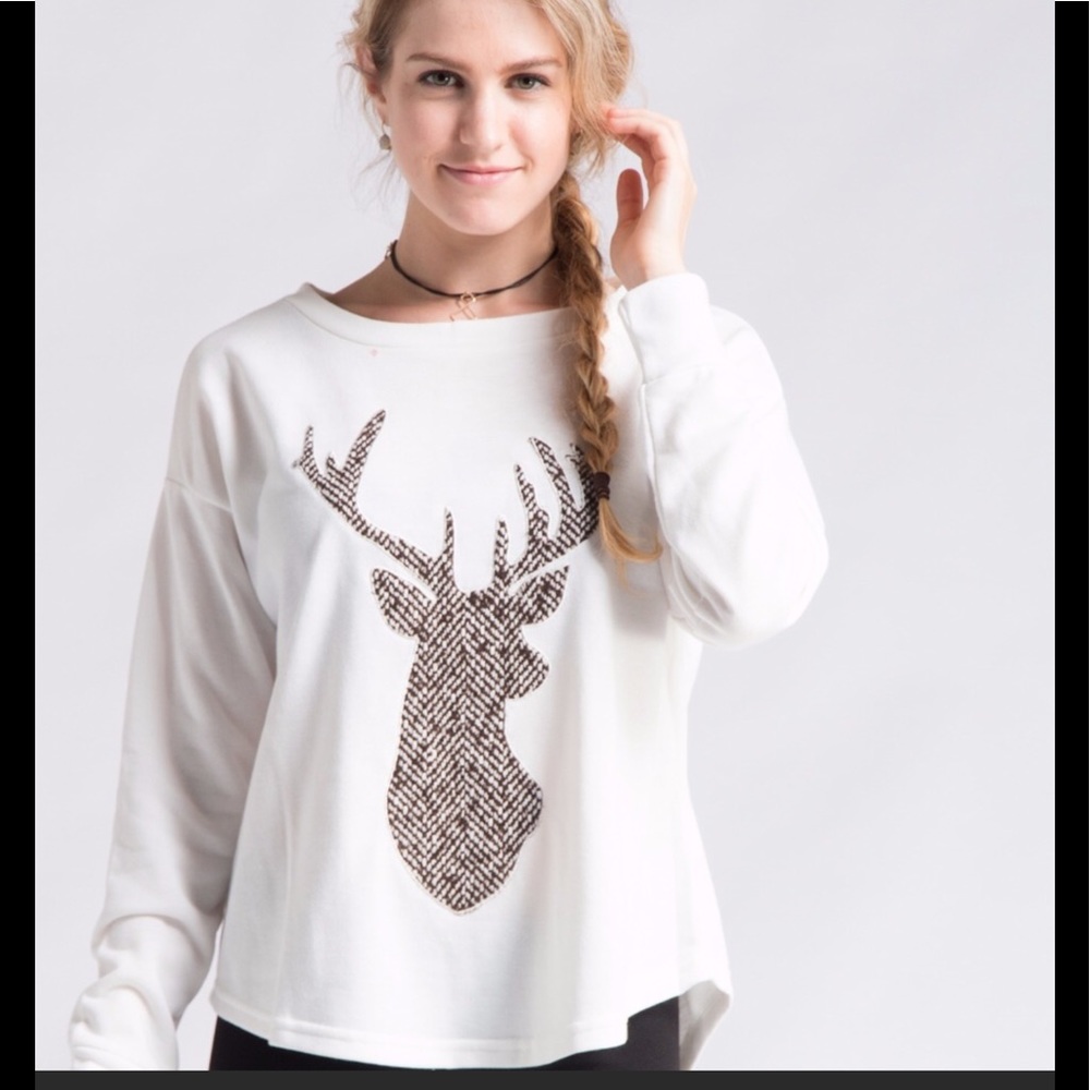 COPY - Deer Front French Terry Scoop Neck Sweatshirt Patchwork